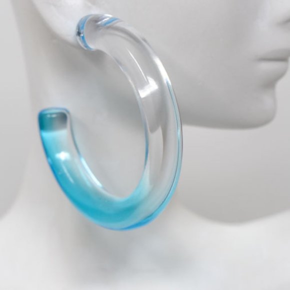 2.25" CLEAR/BLUE OMBRE TRANSLUCENT CHUNKY EARRINGS - Picture 7 of 12
